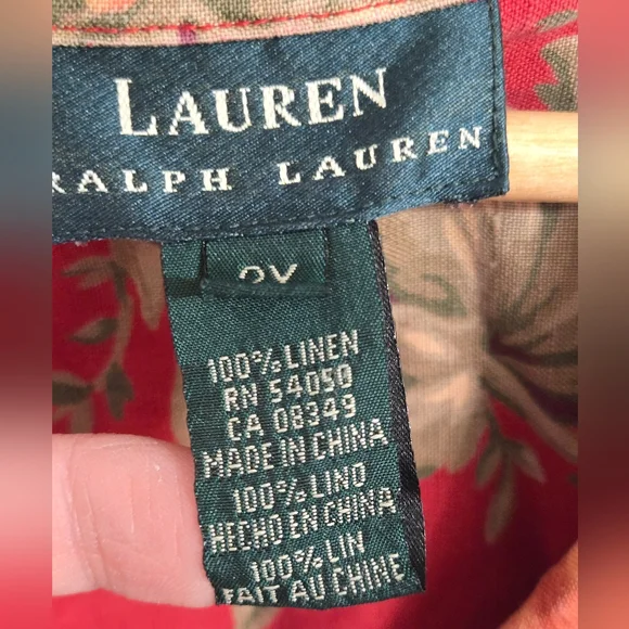 Lauren Ralph Lauren Red And Pink Floral Linen Casual Button Front Shirt Size 2X - Picture 6 of 6